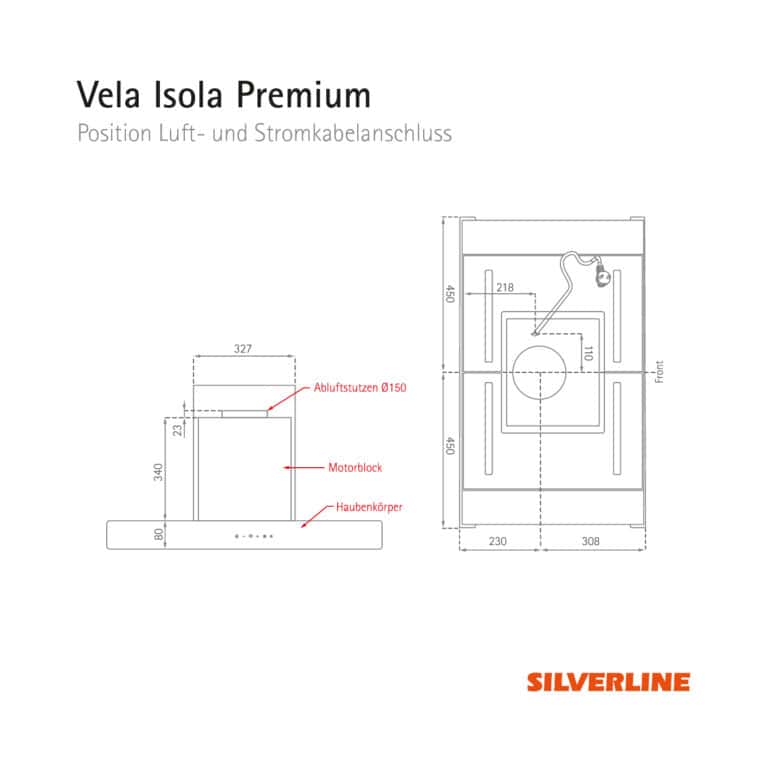 Position Luft- und Stromkabelauslass Vela Isola Premium